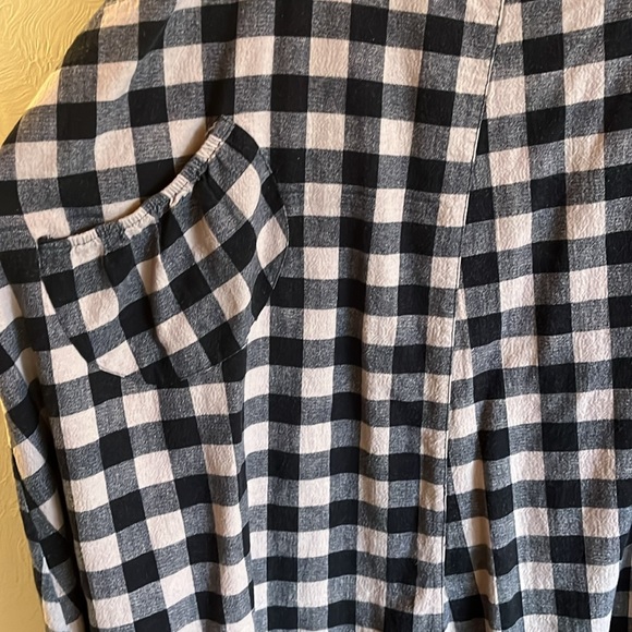 Oversized BOHO Overalls, black and tan plaid. Size L/XL. - Picture 2 of 3